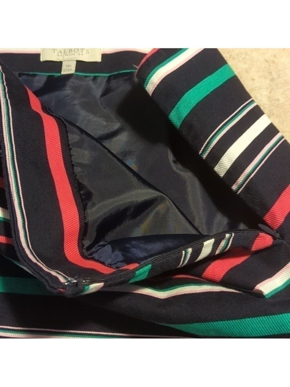 Talbots Petite Striped Skirt Navy Blue Pink Green Size 14 - Picture 6 of 9